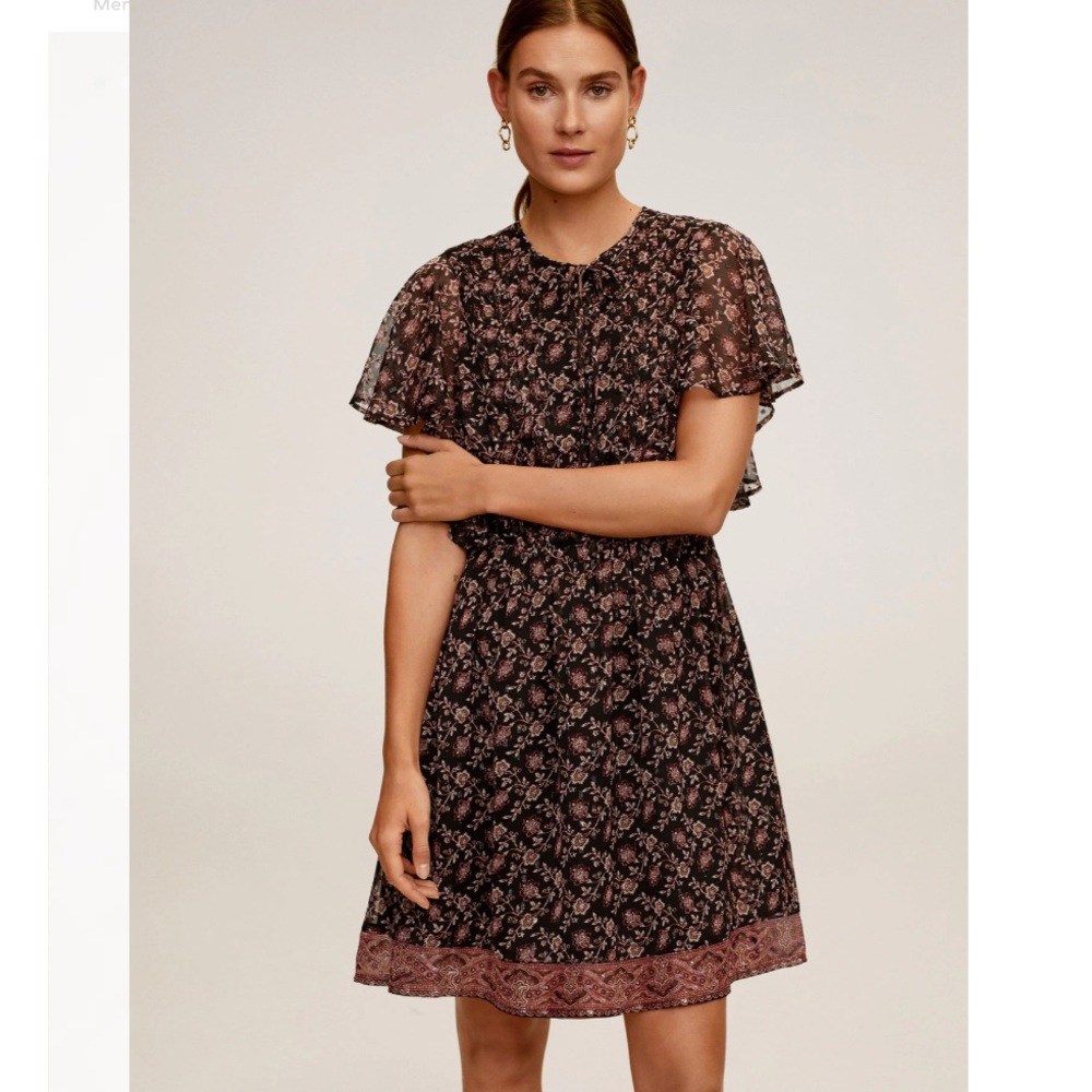MNG | Mango Boho Ruffled printed dress size 2- xs
